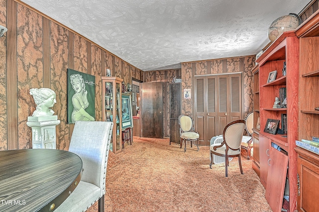 3851 Helen Henderson Hwy, Davenport, VA 24239 - sitting room featuring carpet flooring, a textured ceiling, and wooden walls