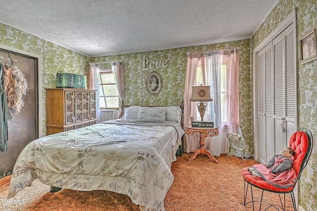 3851 Helen Henderson Hwy, Davenport, VA 24239 - carpeted bedroom with ornamental molding, a textured ceiling, and wallpapered walls