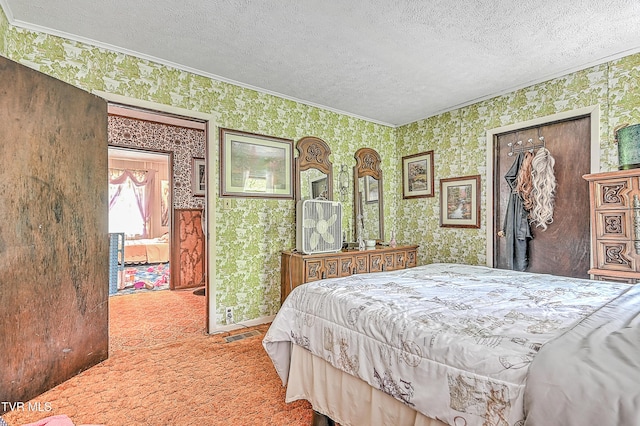 3851 Helen Henderson Hwy, Davenport, VA 24239 - bedroom with ornamental molding, a textured ceiling, and wallpapered walls