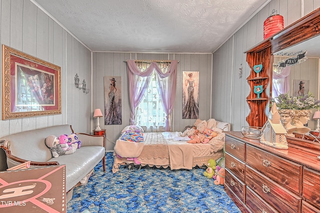 3851 Helen Henderson Hwy, Davenport, VA 24239 - bedroom featuring a textured ceiling, wood walls, and ornamental molding