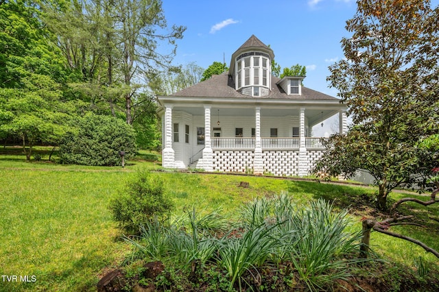243 NW Mason Pl, Abingdon, VA 24210 - exterior space with covered porch, roof with shingles, stairs, and a front yard