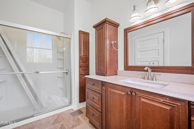 243 NW Mason Pl, Abingdon, VA 24210 - bathroom with visible vents, a shower stall, and vanity