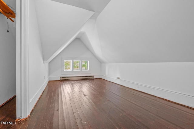 243 NW Mason Pl, Abingdon, VA 24210 - additional living space with baseboards, a baseboard heating unit, lofted ceiling, and hardwood / wood-style floors