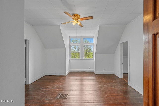243 NW Mason Pl, Abingdon, VA 24210 - additional living space featuring wood-type flooring, visible vents, lofted ceiling, baseboards, and a ceiling fan