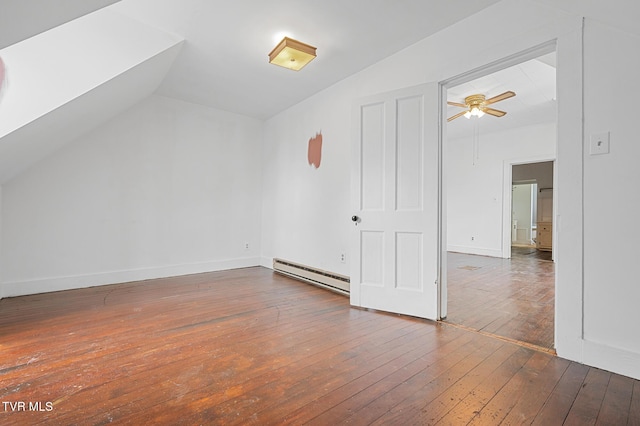 243 NW Mason Pl, Abingdon, VA 24210 - bonus room with ceiling fan, baseboards, a baseboard radiator, vaulted ceiling, and hardwood / wood-style flooring