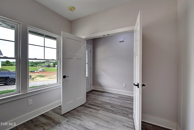 foyer entrance featuring baseboards, light wood-style flooring, and a wealth of natural light
