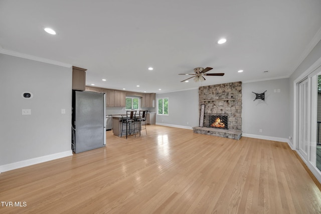 3749 Hemlock Park Cir, Kingsport, TN 37663 - unfurnished living room featuring crown molding, baseboards, ceiling fan, and recessed lighting