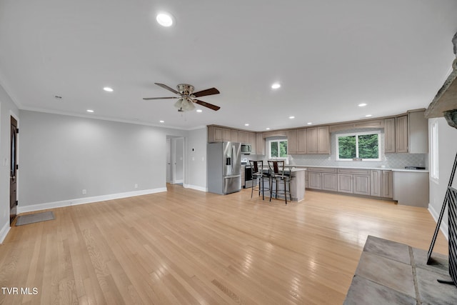 3749 Hemlock Park Cir, Kingsport, TN 37663 - living area with recessed lighting, a ceiling fan, baseboards, and light wood-type flooring