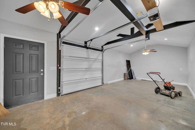 3749 Hemlock Park Cir, Kingsport, TN 37663 - garage featuring baseboards, a garage door opener, a ceiling fan, and recessed lighting