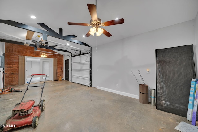3749 Hemlock Park Cir, Kingsport, TN 37663 - garage featuring a ceiling fan, baseboards, and recessed lighting