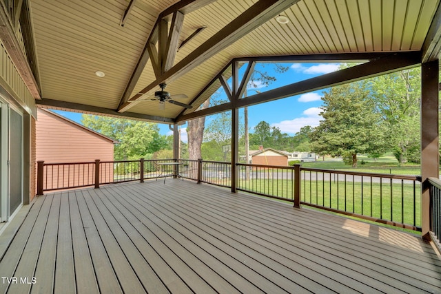 3749 Hemlock Park Cir, Kingsport, TN 37663 - deck featuring a ceiling fan and a yard
