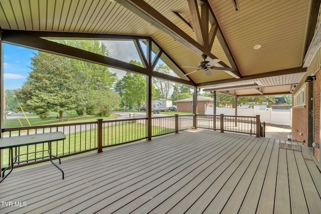 3749 Hemlock Park Cir, Kingsport, TN 37663 - deck with a lawn, ceiling fan, and fence