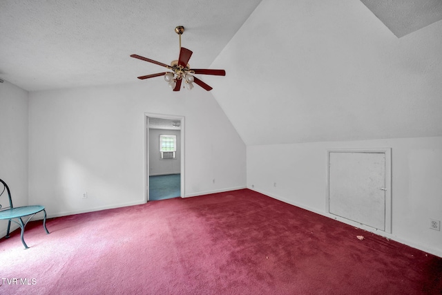 3749 Hemlock Park Cir, Kingsport, TN 37663 - additional living space with lofted ceiling, carpet flooring, baseboards, a textured ceiling, and a ceiling fan