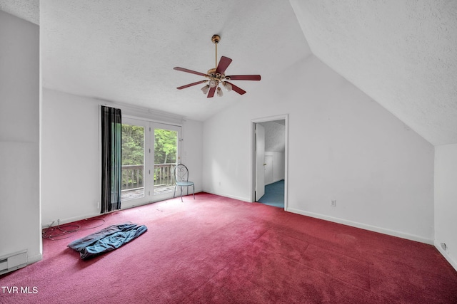 3749 Hemlock Park Cir, Kingsport, TN 37663 - bonus room featuring a ceiling fan, a textured ceiling, vaulted ceiling, carpet floors, and a baseboard heating unit