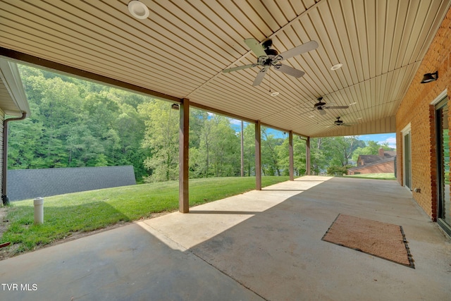3749 Hemlock Park Cir, Kingsport, TN 37663 - view of patio / terrace featuring a ceiling fan and a wooded view