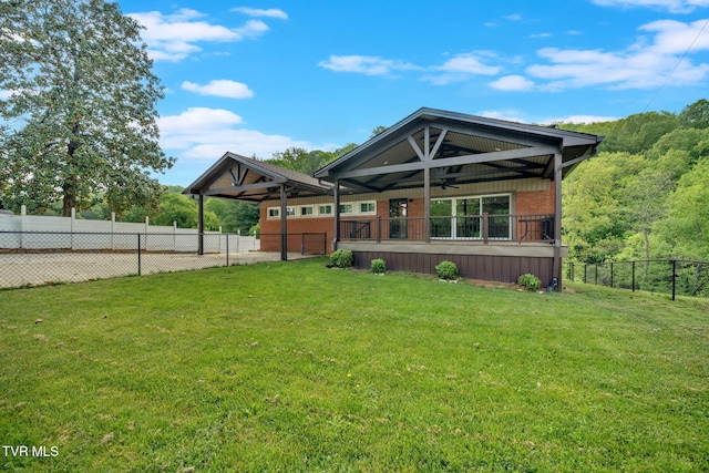 3749 Hemlock Park Cir, Kingsport, TN 37663 - rear view of property with a lawn, ceiling fan, and fence private yard