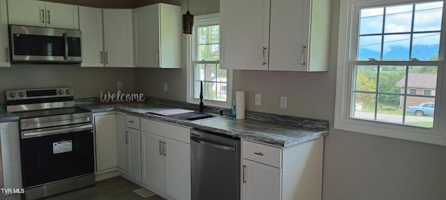 2160 Whirlwind Rd, Greeneville, TN 37743 - kitchen with white cabinetry, appliances with stainless steel finishes, a healthy amount of sunlight, and a sink