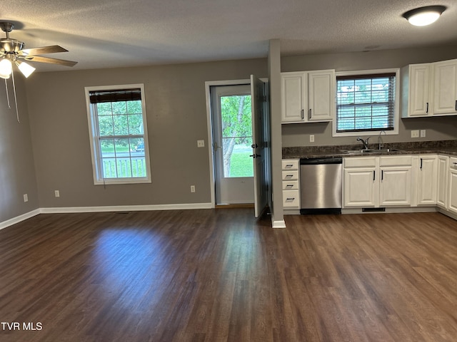 608 Walnut St, Elizabethton, TN 37643 - kitchen featuring stainless steel dishwasher, dark wood-type flooring, a sink, plenty of natural light, and a textured ceiling