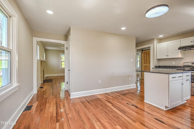 350 Texas Ave, Bristol, VA 24201 - kitchen with white cabinets, light wood-style floors, visible vents, and stainless steel gas stove
