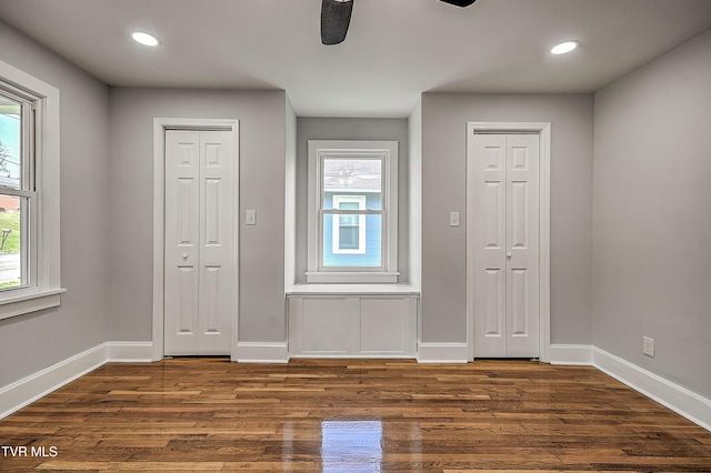 350 Texas Ave, Bristol, VA 24201 - foyer entrance with a ceiling fan, baseboards, recessed lighting, and dark wood-style floors