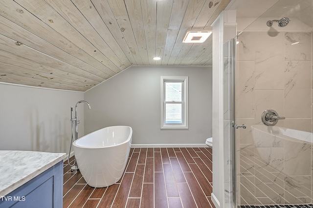 350 Texas Ave, Bristol, VA 24201 - bathroom featuring vanity, wooden ceiling, a soaking tub, and a stall shower