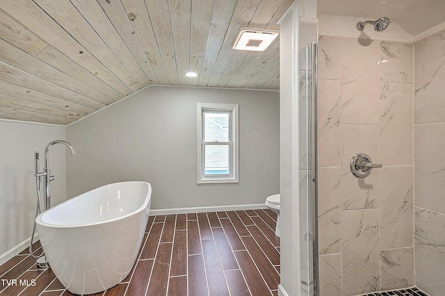 350 Texas Ave, Bristol, VA 24201 - full bath with a freestanding tub, wood ceiling, a stall shower, and wood finish floors