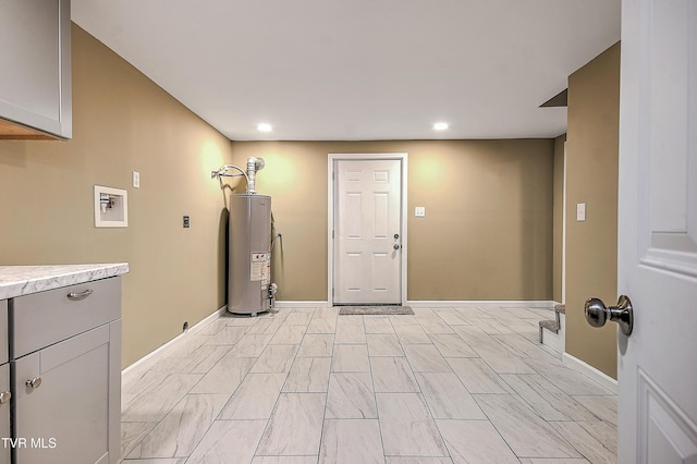 350 Texas Ave, Bristol, VA 24201 - washroom with cabinet space, baseboards, hookup for a washing machine, water heater, and recessed lighting