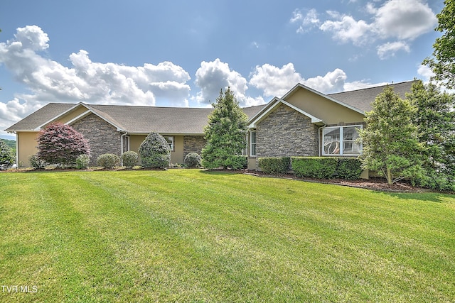 260 Dominique Ln, Greeneville, TN 37743 - ranch-style house featuring a front lawn, stucco siding, and stone siding