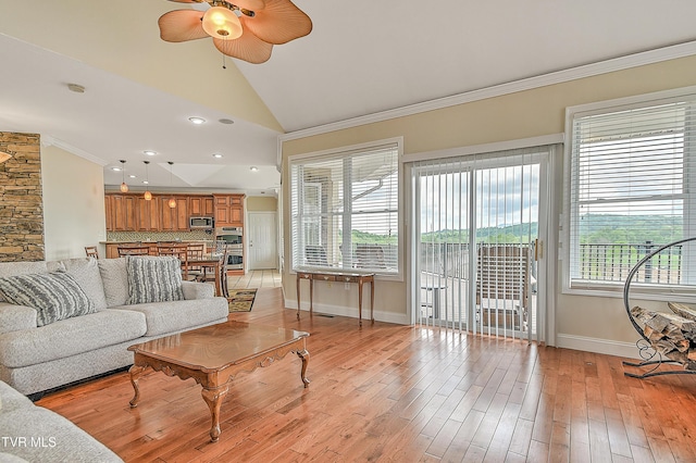 260 Dominique Ln, Greeneville, TN 37743 - living area with baseboards, a ceiling fan, lofted ceiling, and ornamental molding
