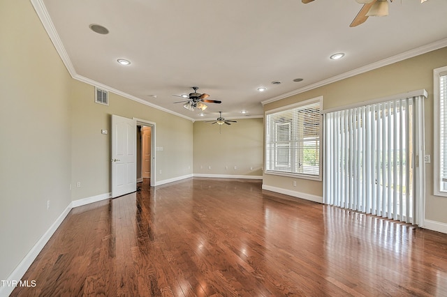 260 Dominique Ln, Greeneville, TN 37743 - unfurnished room featuring a ceiling fan, visible vents, ornamental molding, and wood finished floors