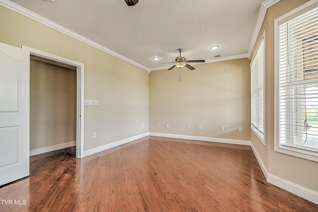 260 Dominique Ln, Greeneville, TN 37743 - empty room with baseboards, ornamental molding, ceiling fan, and wood finished floors
