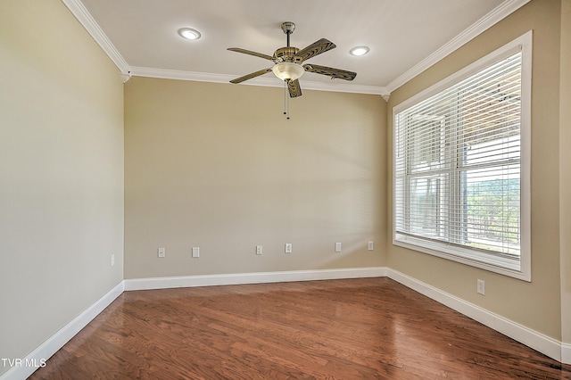 260 Dominique Ln, Greeneville, TN 37743 - unfurnished room featuring baseboards, ornamental molding, a ceiling fan, and dark wood-style floors
