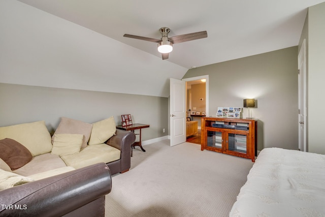 145 Grande Harbor Way, Blountville, TN 37617 - living area featuring light carpet, ceiling fan, baseboards, and vaulted ceiling