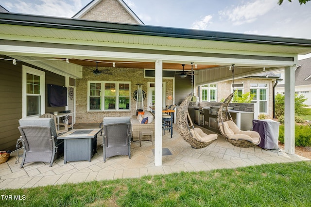 145 Grande Harbor Way, Blountville, TN 37617 - view of patio featuring a ceiling fan, exterior kitchen, and an outdoor living space