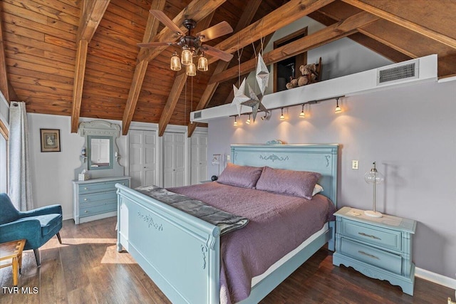 196 Furches Dr, Gray, TN 37615 - bedroom featuring wood ceiling, wood finished floors, baseboards, and two closets