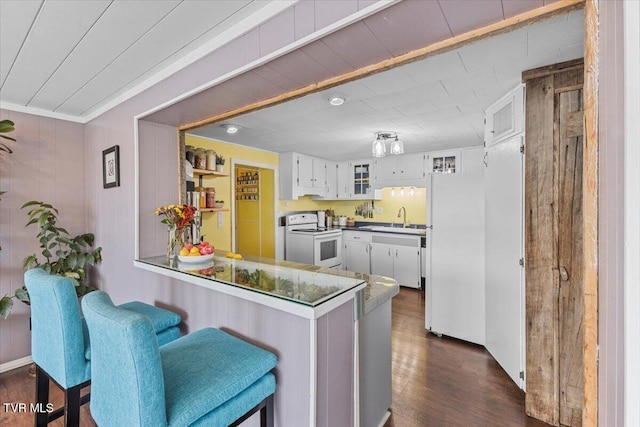 196 Furches Dr, Gray, TN 37615 - kitchen with white appliances, a sink, dark wood-style flooring, and a peninsula