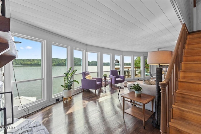 196 Furches Dr, Gray, TN 37615 - sunroom / solarium featuring wood finished floors, a water view, and wood ceiling