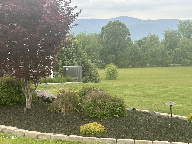 view of yard with a mountain view and central AC