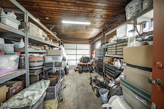 garage featuring wood ceiling