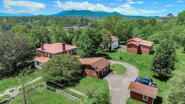 aerial view with a forest view and a mountain view