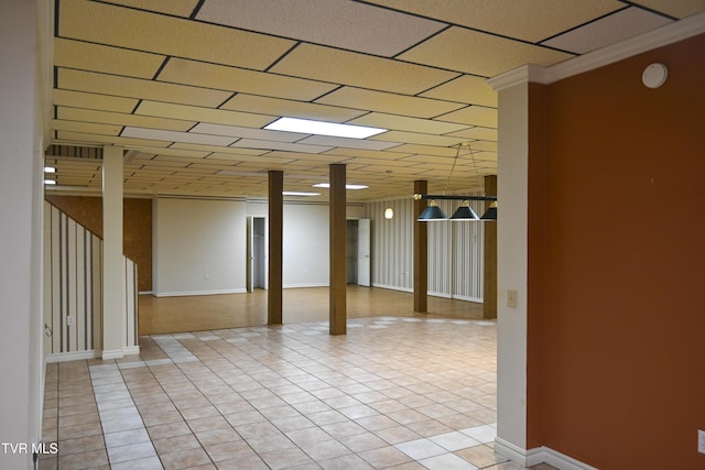 below grade area featuring light tile patterned floors