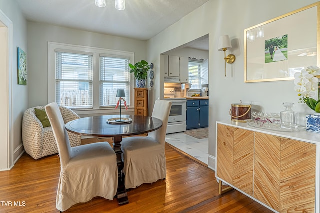 dining area with baseboards and hardwood / wood-style floors