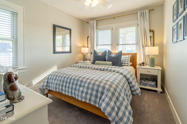 bedroom featuring baseboards and dark colored carpet
