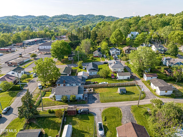 aerial view with a mountain view and a residential view