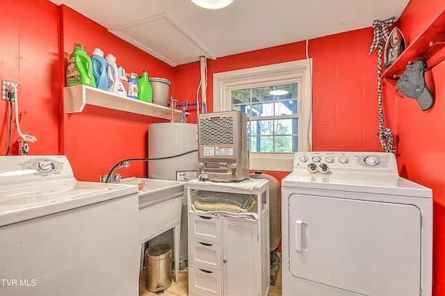 190 Roanwood Rd, Roan Mountain, TN 37687 - washroom featuring independent washer and dryer, laundry area, and strapped water heater