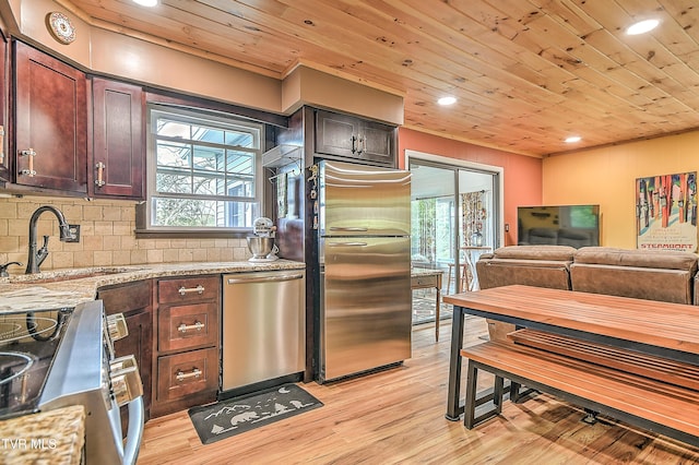 190 Roanwood Rd, Roan Mountain, TN 37687 - kitchen with recessed lighting, appliances with stainless steel finishes, and wood ceiling