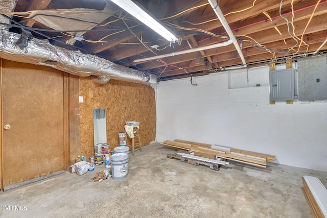 unfinished below grade area with electric panel