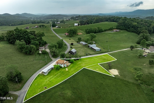 aerial view with a rural view and a mountain view
