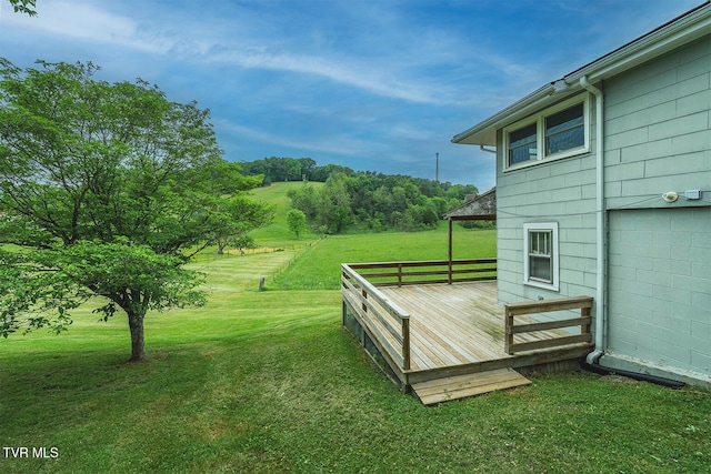 wooden deck with a lawn