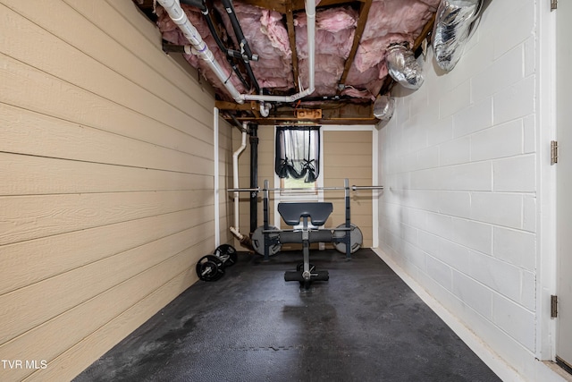 exercise area with wood walls